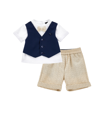 Monnalisa Kids'   Two-piece Cotton Formal Suit In White + Blue