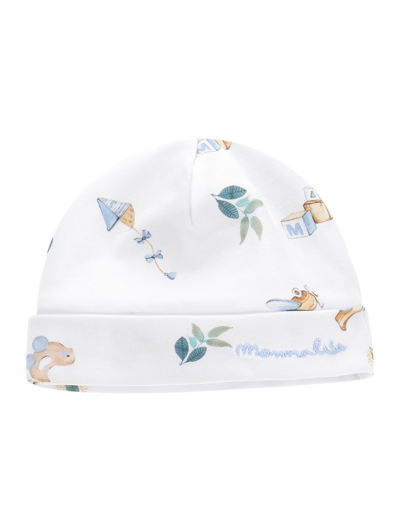 Monnalisa Kids'   Cotton Bonnet With Pattern In White + Cloud