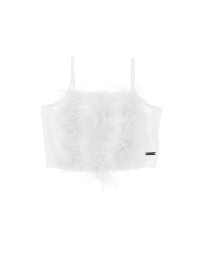 Monnalisa Kids'   Cotton Top With Tulle Ruffles In White