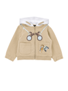 Monnalisa Binocular Print Hoodie In Ecru + White