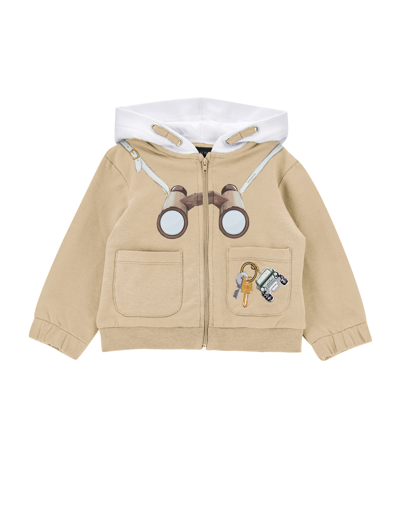 Monnalisa Kids'   Binocular Print Hoodie In Ecru + White