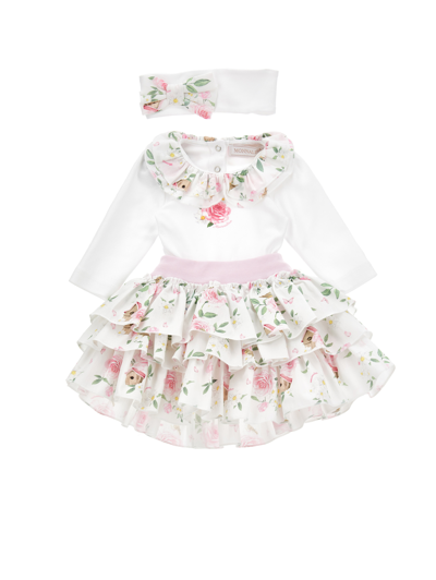 Monnalisa Babies'   Rose Cotton Suit Three Pieces In White + Multicolor