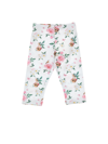 Monnalisa Floral Print Cotton Leggings In White + Multicolor