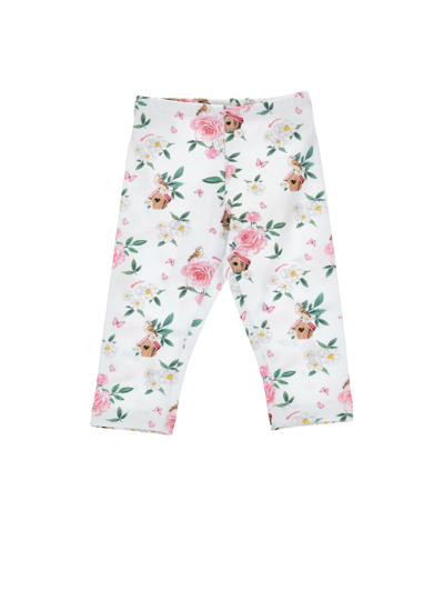 Monnalisa Floral Print Cotton Leggings In White + Multicolor