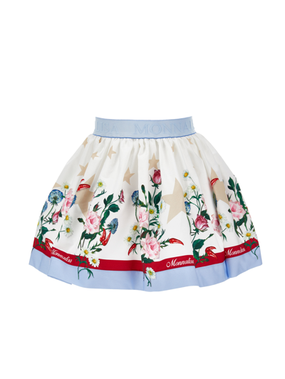 Monnalisa Floral Cotton Poplin Skirt In White