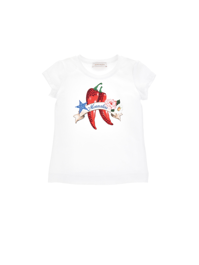 Monnalisa Kids'   Organic Cotton T-shirt With Hot Pepper Print In White