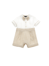 Monnalisa Linen Romper With Bow Tie In White + Ecru