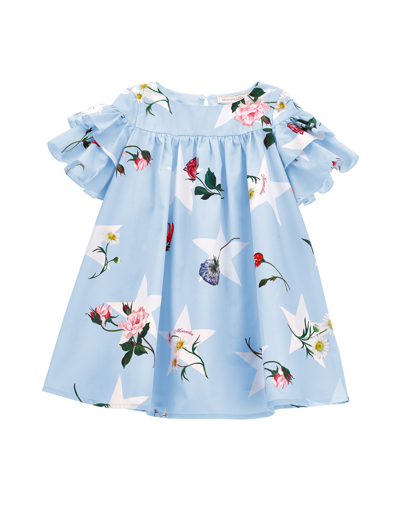 Monnalisa Kids'   Flared Cotton Dress In Light Blue