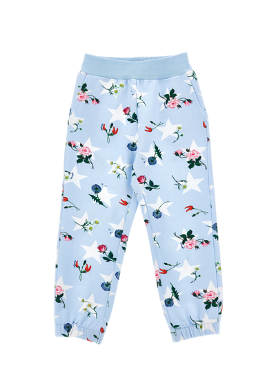 Monnalisa Babies'   Fleece Joggers With Star Print In Light Blue + White