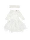 Monnalisa Cotton And Tulle Suit Three Pieces In Cream