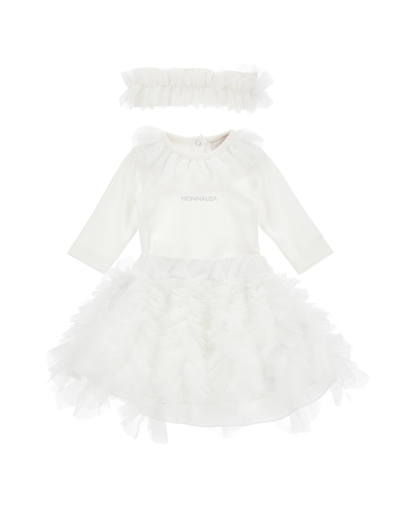 Monnalisa Kids'   Cotton And Tulle Suit Three Pieces In Cream