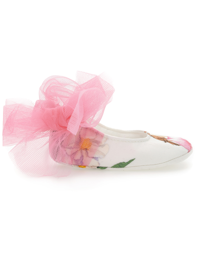 Monnalisa Printed Poplin Shoes In White + Multicolor
