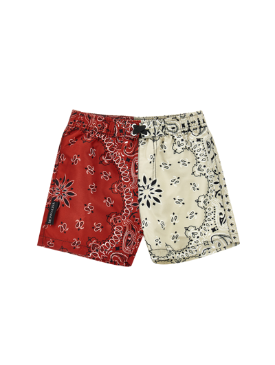 Monnalisa Kids'   Two-tone Paisley Beach Bermuda Shorts In Beige + Red