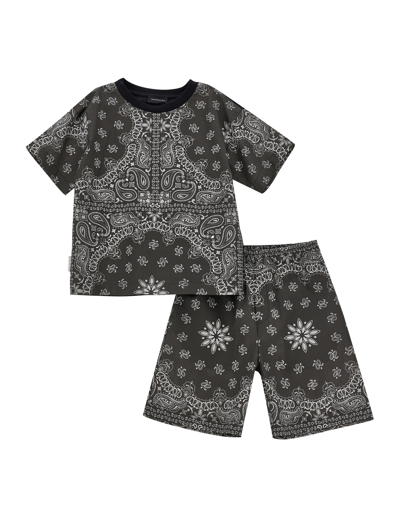 Monnalisa Kids'   Two-piece Paisley Poplin Suit In Charcoal Grey