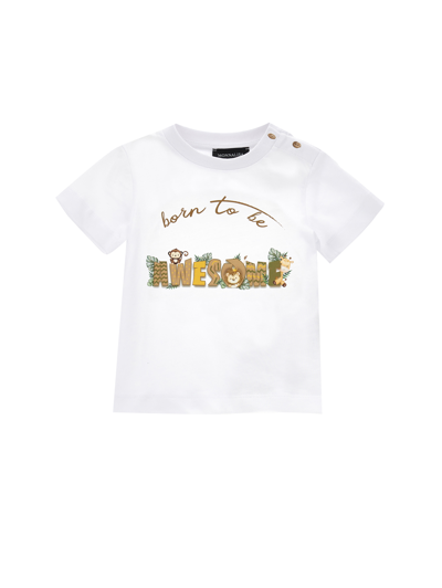 Monnalisa Kids'   Safari Jersey T-shirt In White + Ecru