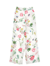 Monnalisa Botanical Satin Trousers In Cream + Multicolor