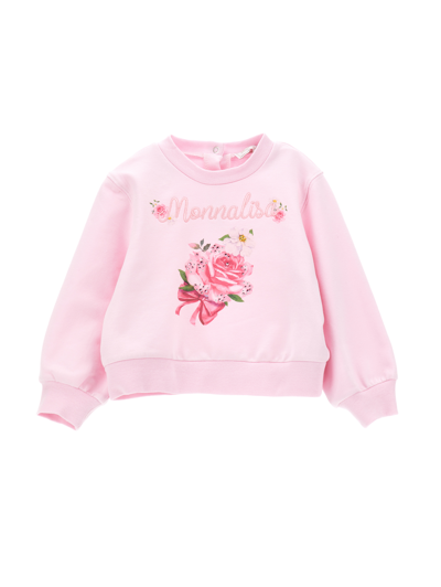 Monnalisa Kids'   Closed Sweatshirt With Floral Print In Rosa Fairy Tale