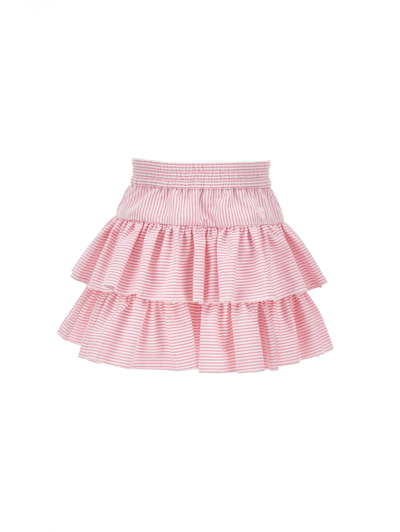 Monnalisa Kids'   Skirt With Flounces In Striped Fabric In White + Rosa Fairytale
