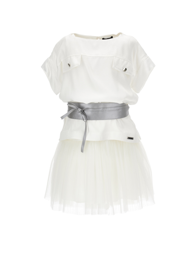 Monnalisa Kids'   Viscose Satin Dress With Petticoat In Cream