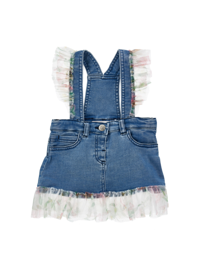 Monnalisa Babies' Ruffled-trim Denim Skirt Dungarees In Stone Bleach