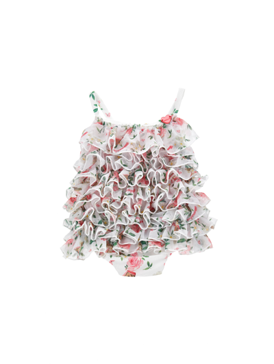 Monnalisa Babies'   One-piece Swimsuit With Tulle In White + Multicolor