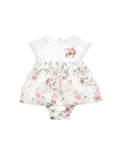 Monnalisa Babies'   Floral Tutu Cotton Romper In White + Multicolor