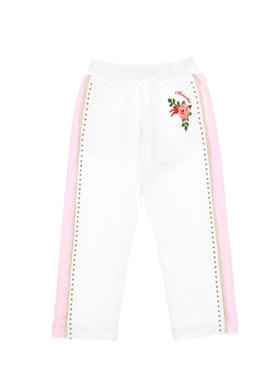 Monnalisa Babies'   Fleece Joggers With Studs In White + Rosa Fairytale
