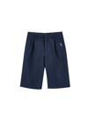 Monnalisa Single-colour Pinstriped Bermuda Shorts In Navy Blue