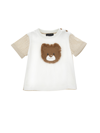 Monnalisa Cotton T-shirt With Lion In White + Ecru