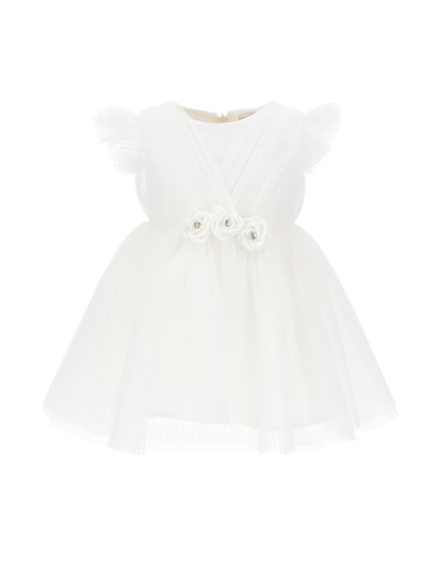 Monnalisa Kids'   Pleated Tulle Dress In Light Cream
