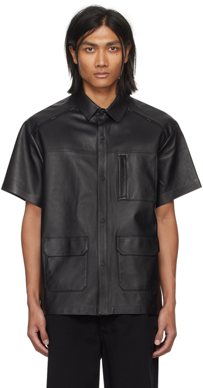Rta Men's Leather Short-sleeve Utility Shirt In Black