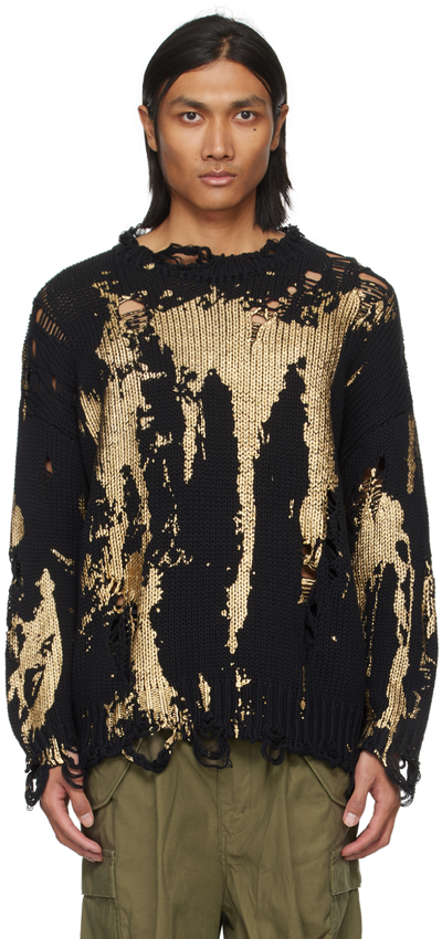 R13 Black Printed Sweater In Blk With Gold Splat