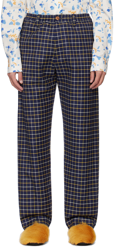 Marni Navy Checked Trousers In Blumarine