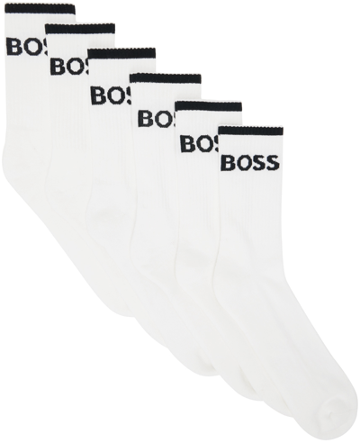 Hugo Boss Six-pack White Ribbed Short Socks In White 100