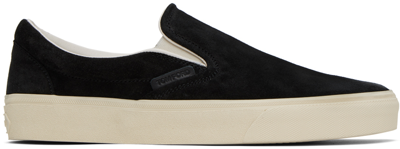 Tom Ford Suede Slip-on Sneakers In Black Cream