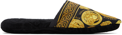 Versace Black & Gold Medusa Amplified Slippers In Z7011-black-gold