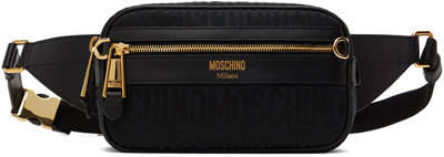 Moschino Logo提花帆布腰包 In Black