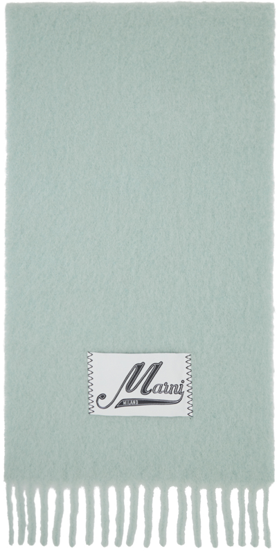 Marni Blue Brushed Alpaca Logo Scarf In 00b24 Aquamarine