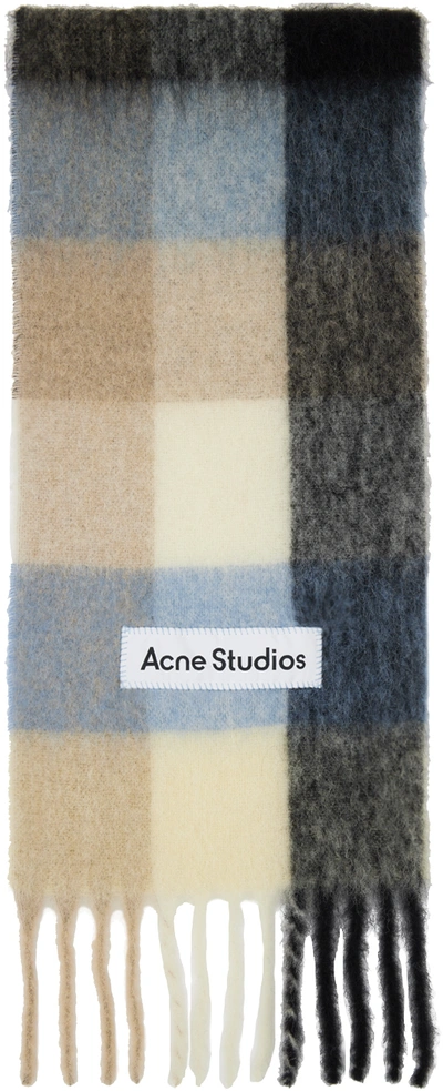 Acne Studios Scarf With Fringes In Blue_beige_black