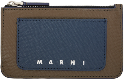 Marni Navy & Taupe Saffiano Leather Card Holder In Zo720 Night Blue/dus