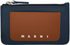 MARNI NAVY & BROWN SAFFIANO LEATHER CARD HOLDER