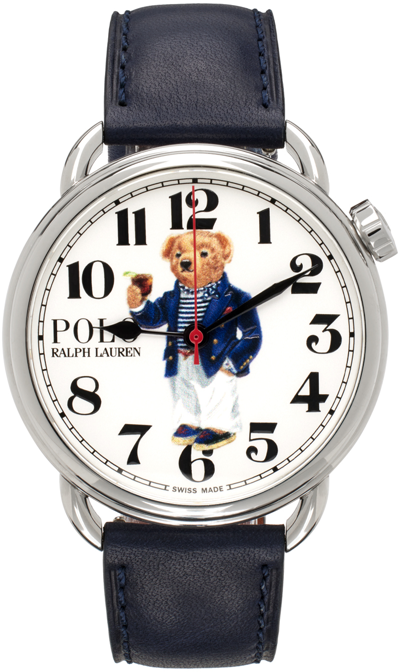 Polo Ralph Lauren Navy Bear Riviera Watch In White Dial