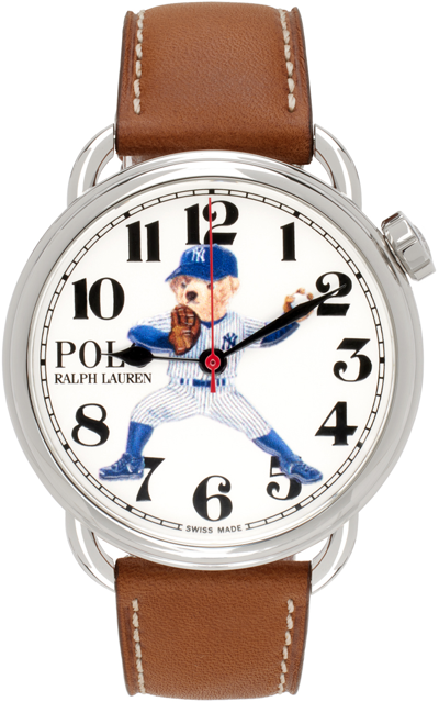 Polo Ralph Lauren Brown Bear Yankees Watch In White Dial