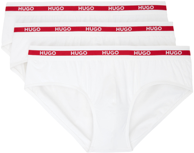 Hugo Three-pack White & Red Briefs In Open White 120