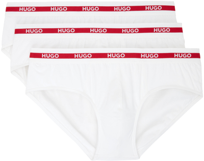 Hugo Boss Three-pack White & Red Briefs In Open White 120