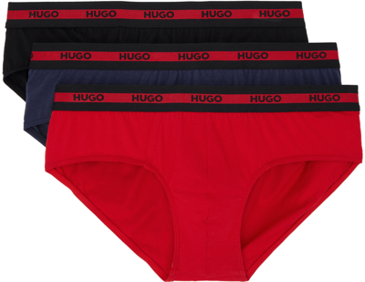 Hugo Three-pack Multicolor Briefs In Bright Red 623