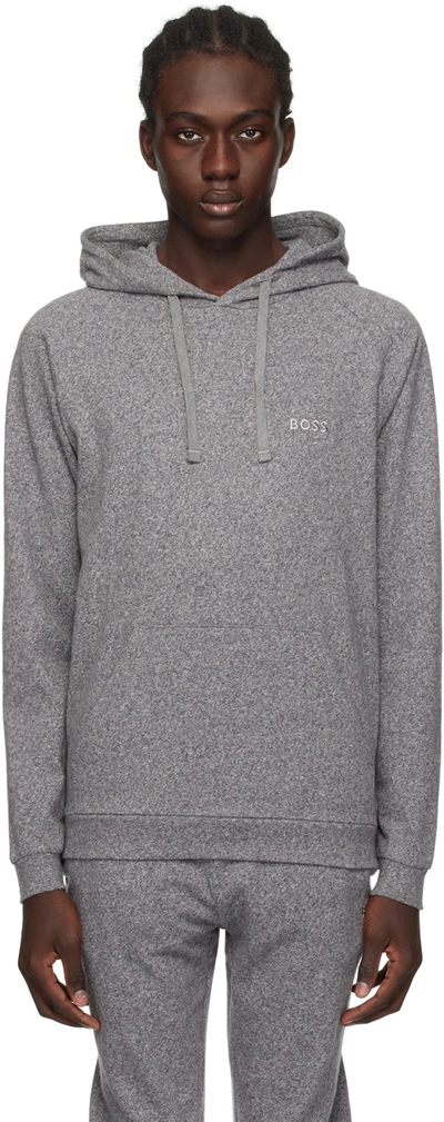 Hugo Boss Gray Embroidered Hoodie In Medium Grey 034