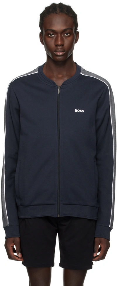 Hugo Boss Navy Zip Track Jacket In Dark Blue 403