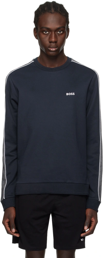 Hugo Boss Navy Embroidered Sweatshirt In Dark Blue 403