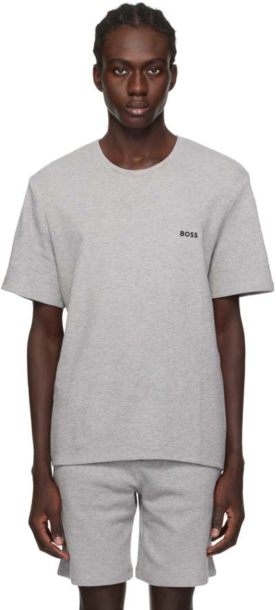 Hugo Boss Gray Embroidered T-shirt In Medium Grey 034